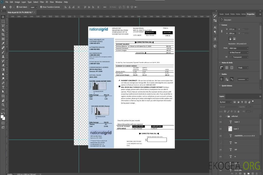 Modèle de facture de services publics d'entreprise USA New York National Grid aux formats Word et PDF template Modèle de facture de services publics d'entreprise USA New York National Grid aux formats Word et PDF template